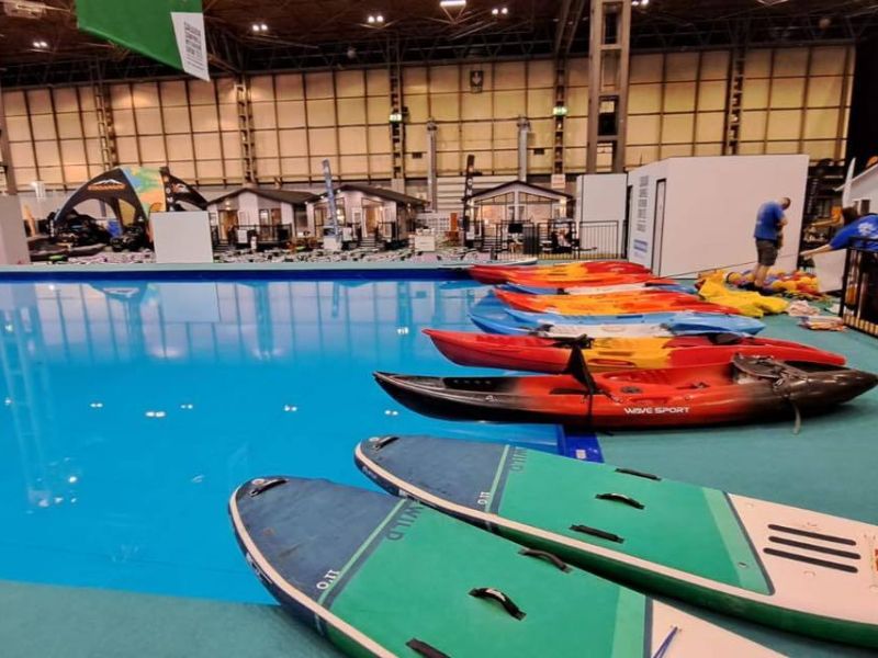 Caravan, Camping and Motorhome Show 2026 Watersports Pool with SUPs and Kayaks