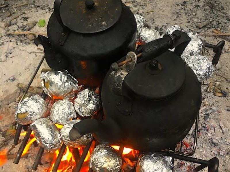 Potatoes on the campfire Canoe and Camp Bushcraft weekend