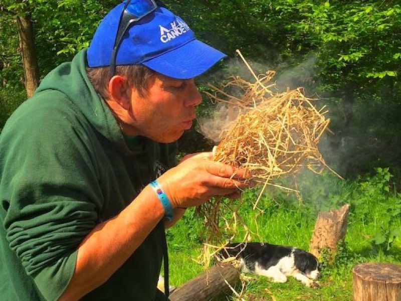Friction fire lighting Canoe and Camp Bushcraft weekend