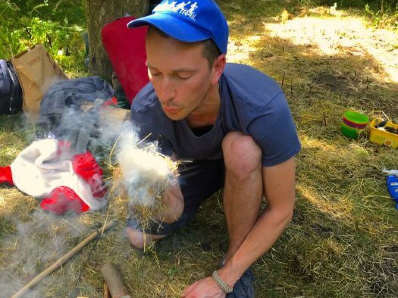 Friction fire lighting Canoe and Camp Bushcraft weekend